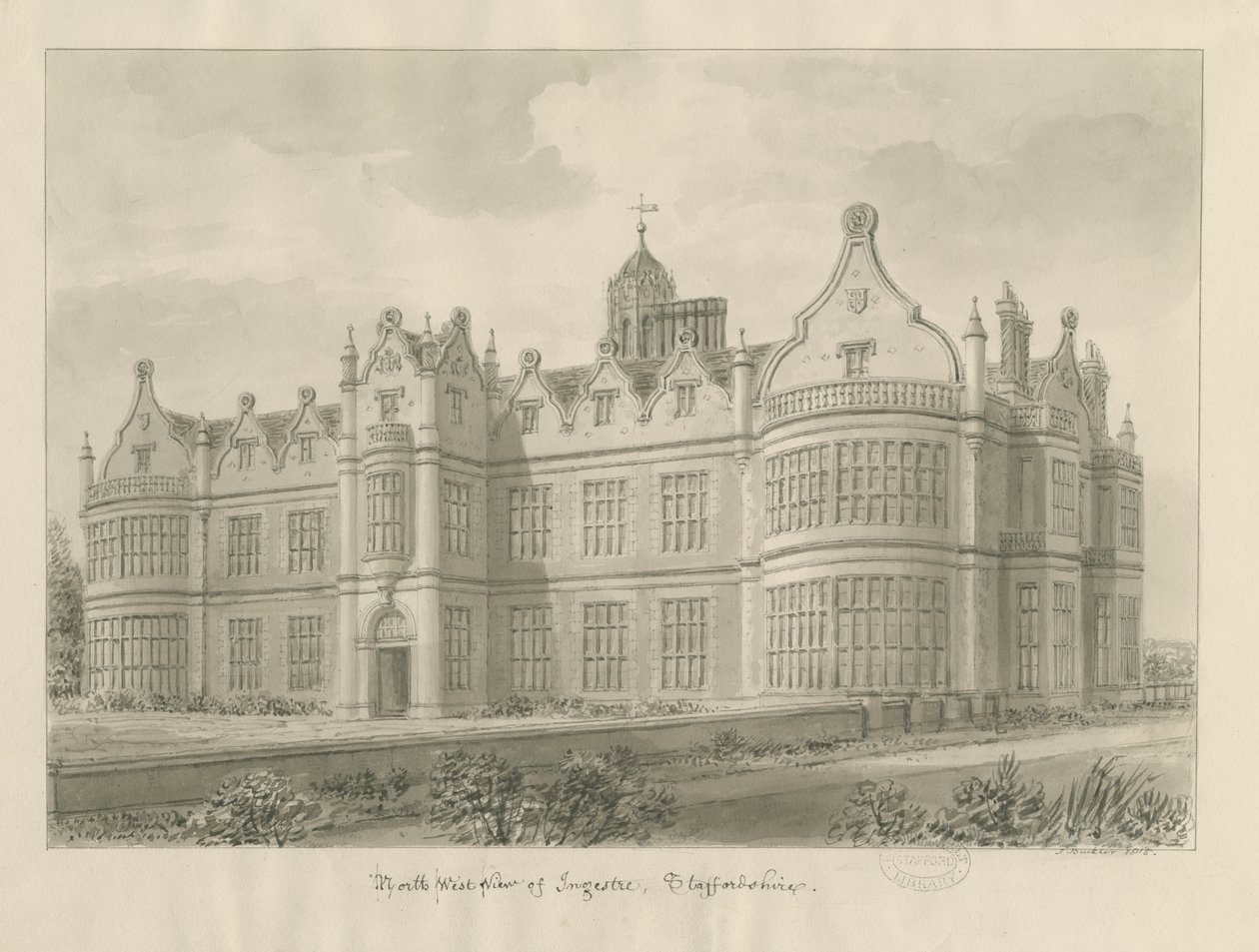 Ingestre Hall: sepiateckning av John Buckler