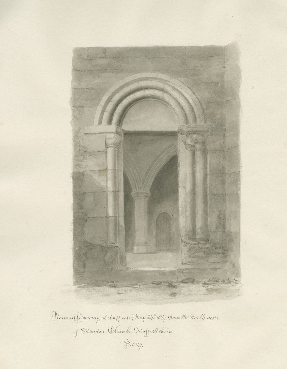 Interiör av Standon Church: sepiateckning, 24 maj 1847 (ritning) av John Buckler