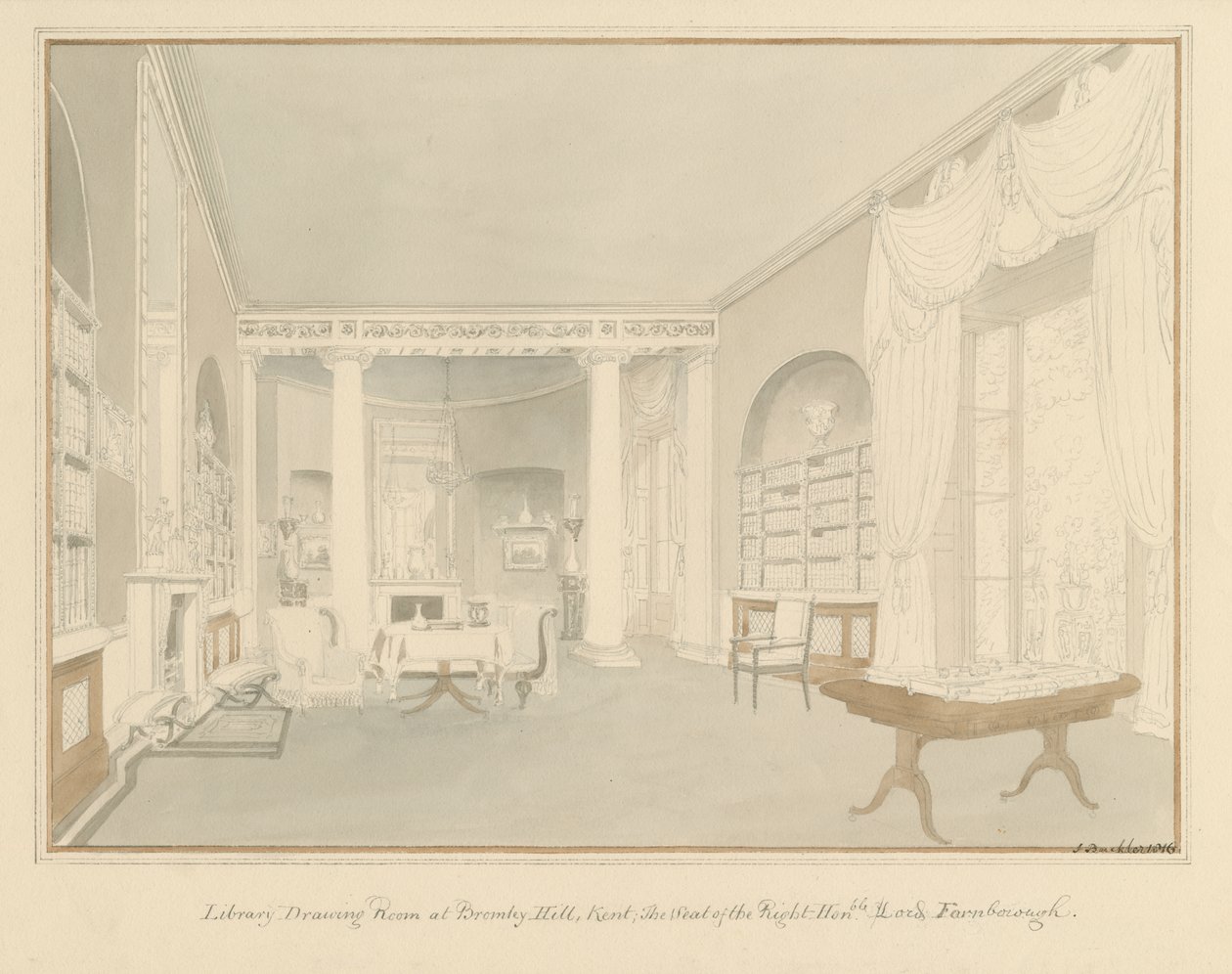 Kent - Bromley Hill - Interiör i bibliotekssalongen, 1816 av John Buckler