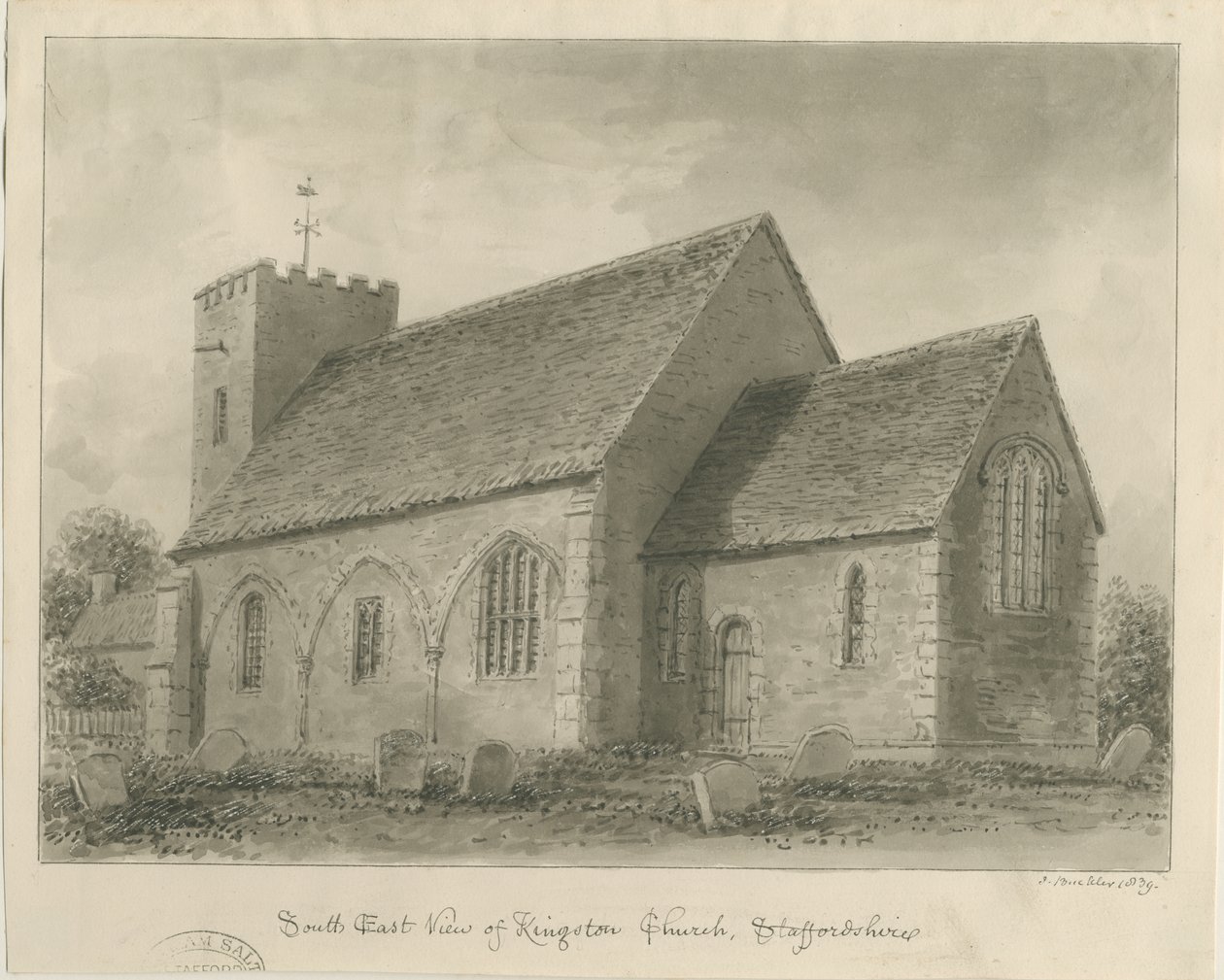 Kingstone Church: sepiateckning av John Buckler