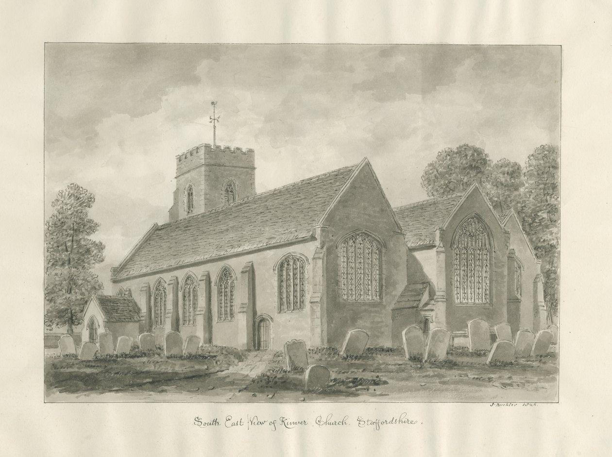 Kinver kyrka: sepiateckning av John Buckler