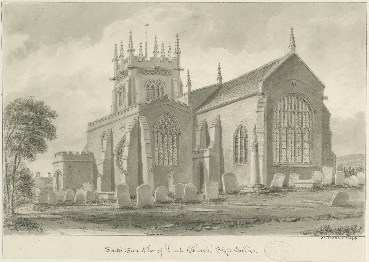 Purjolökskyrka: sepiateckning, 1844 av John Buckler