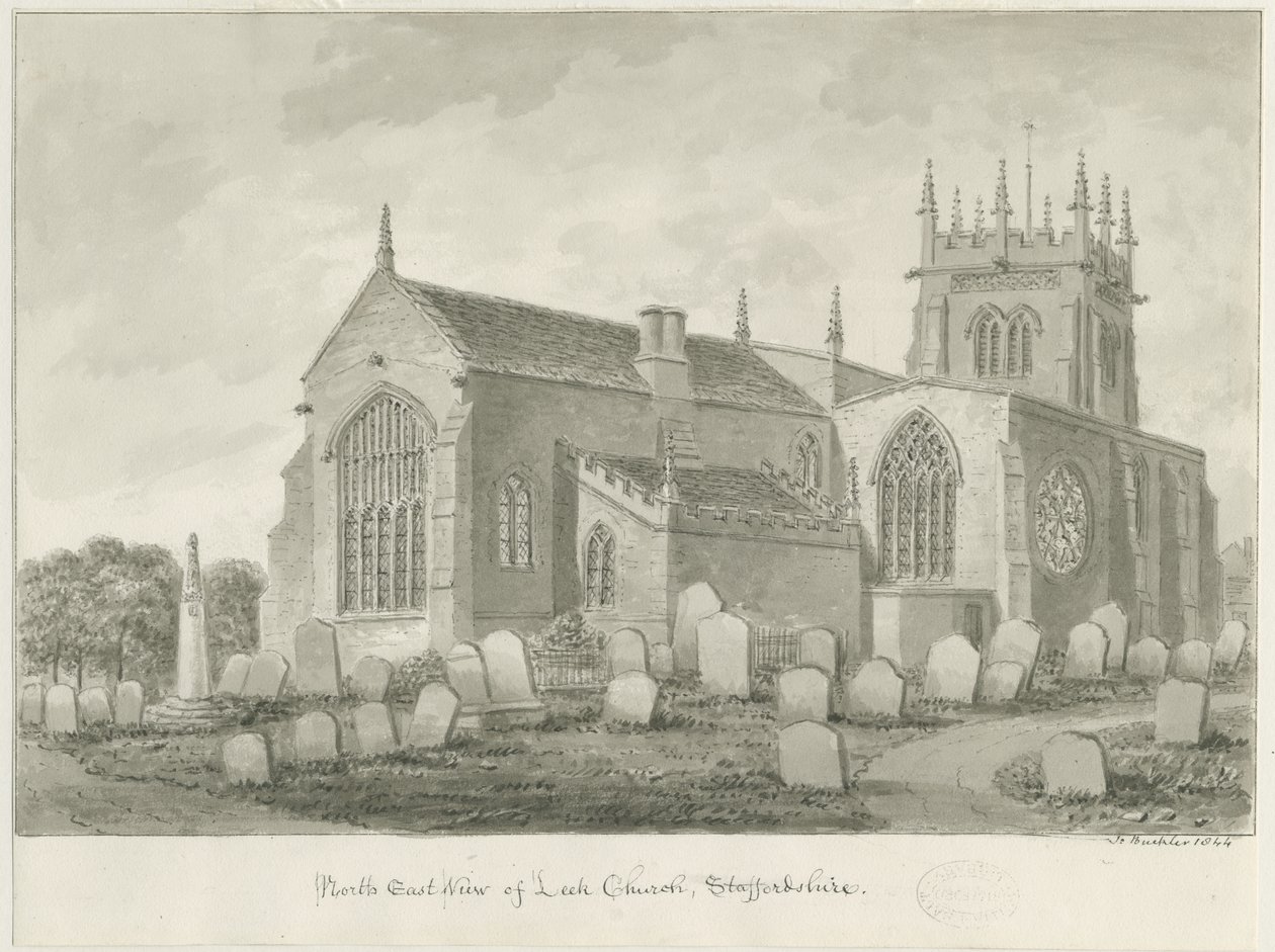 Purjolökskyrka: sepiateckning, 1844 av John Buckler