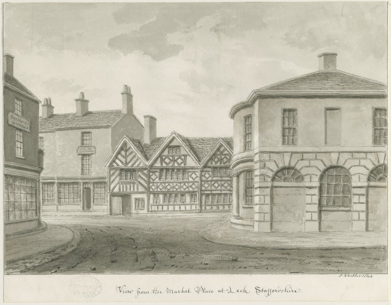 Leek Town - Market Place: sepiateckning av John Buckler