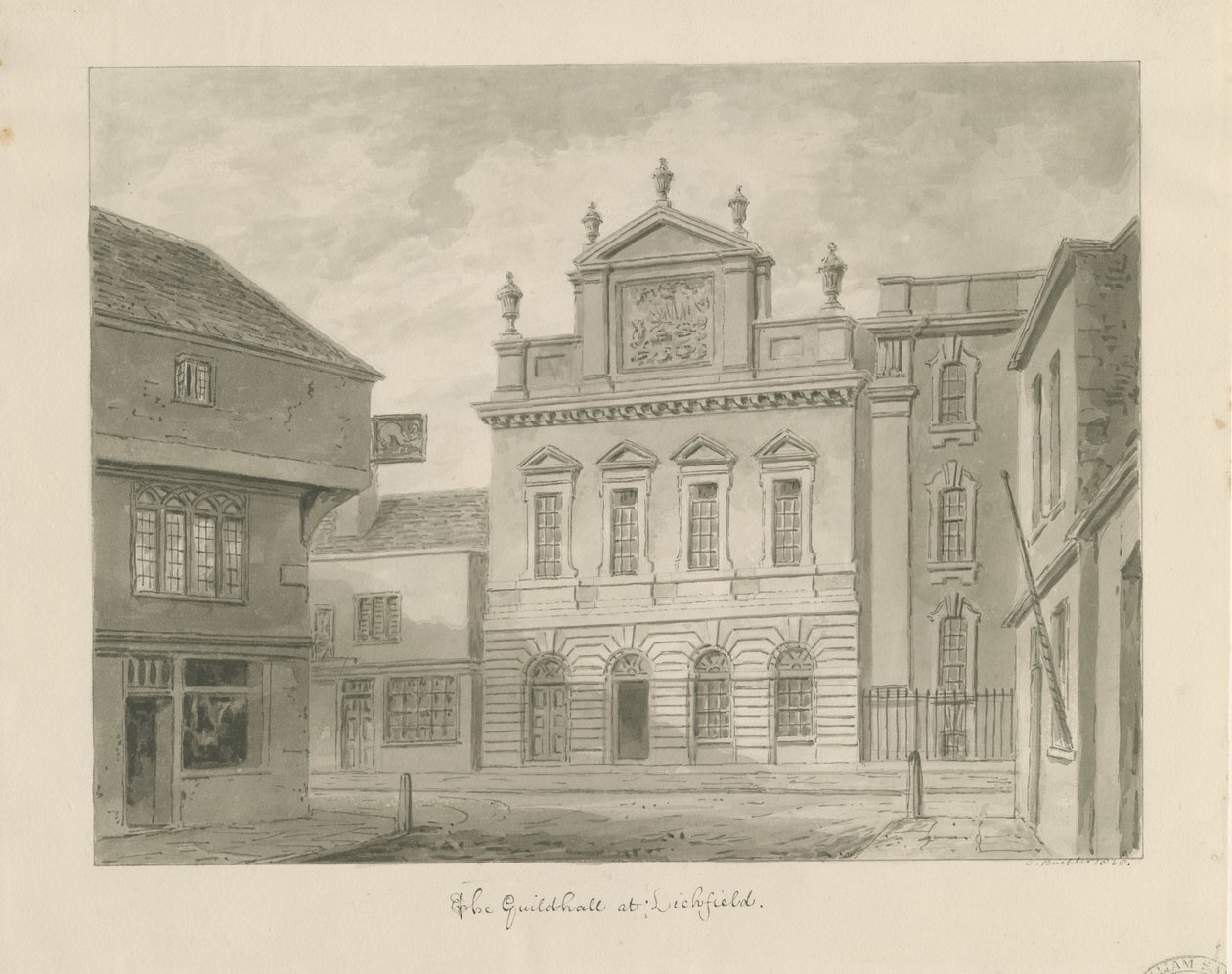 Lichfield - Guildhall: sepiateckning av John Buckler