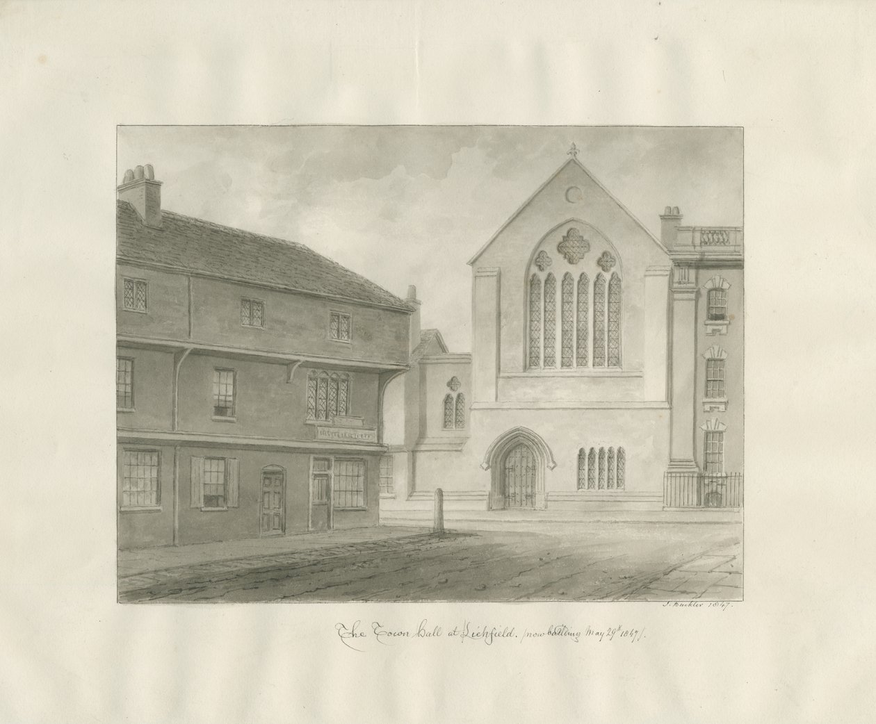 Lichfield - Guildhall: sepiateckning av John Buckler