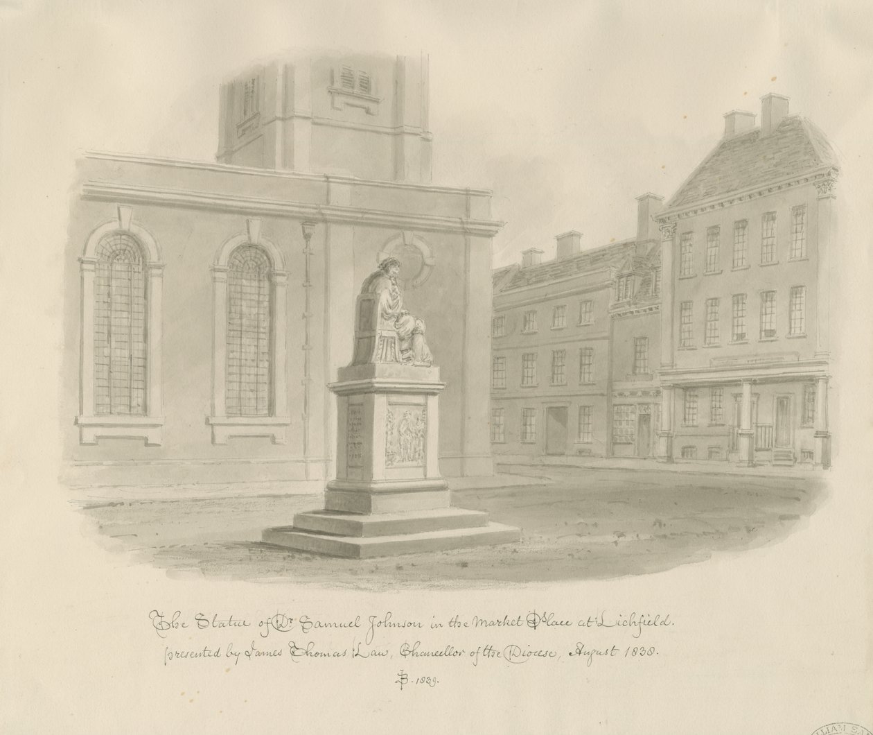 Lichfield - Market Place: sepiateckning av John Buckler