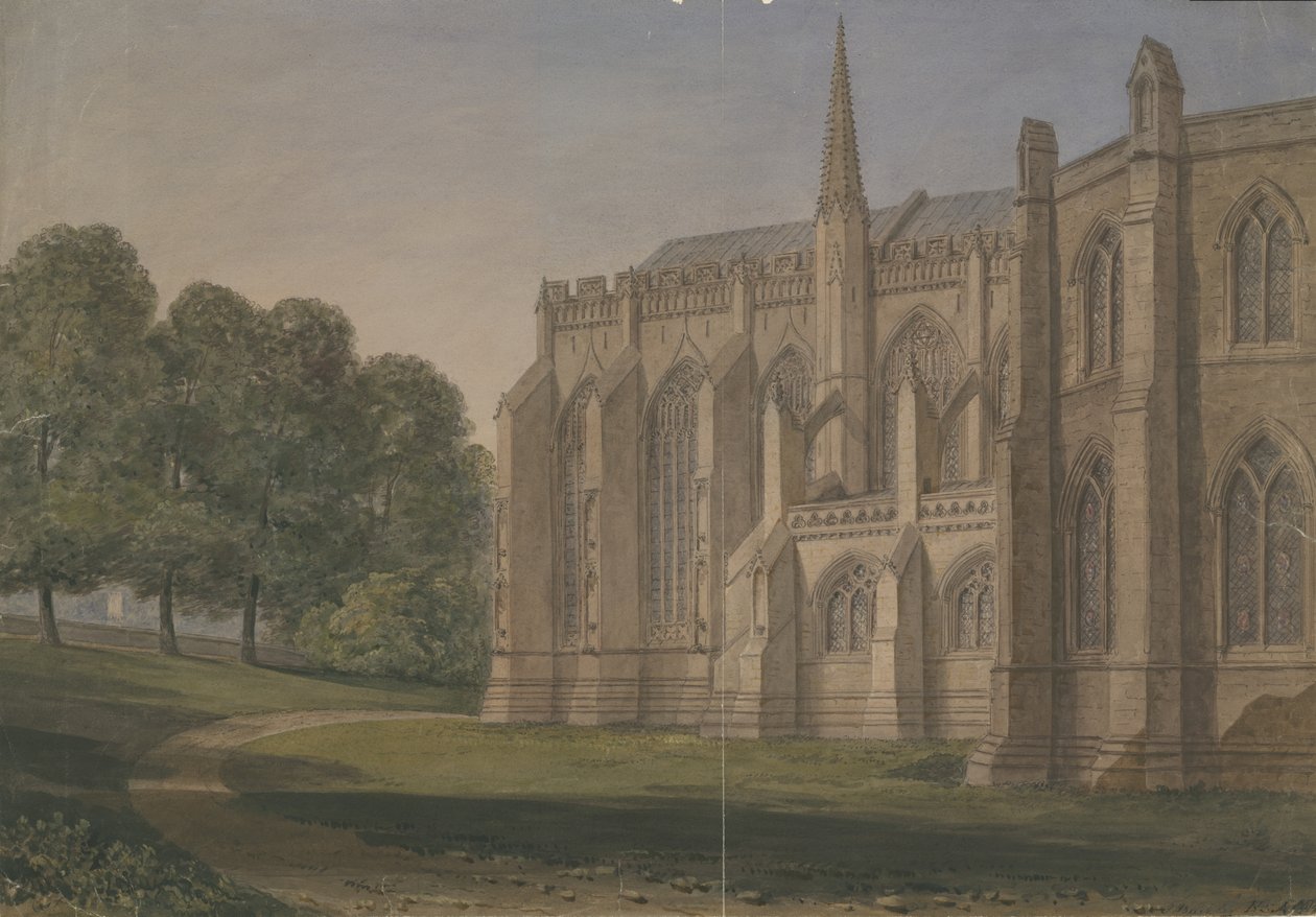 Lichfield Cathedral - North North West View: akvarellmålning, 184[5] av John Buckler