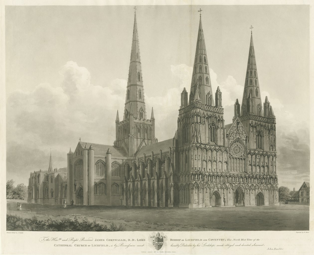 Lichfield Cathedral - North West View: gravyr, [1807] av John Buckler