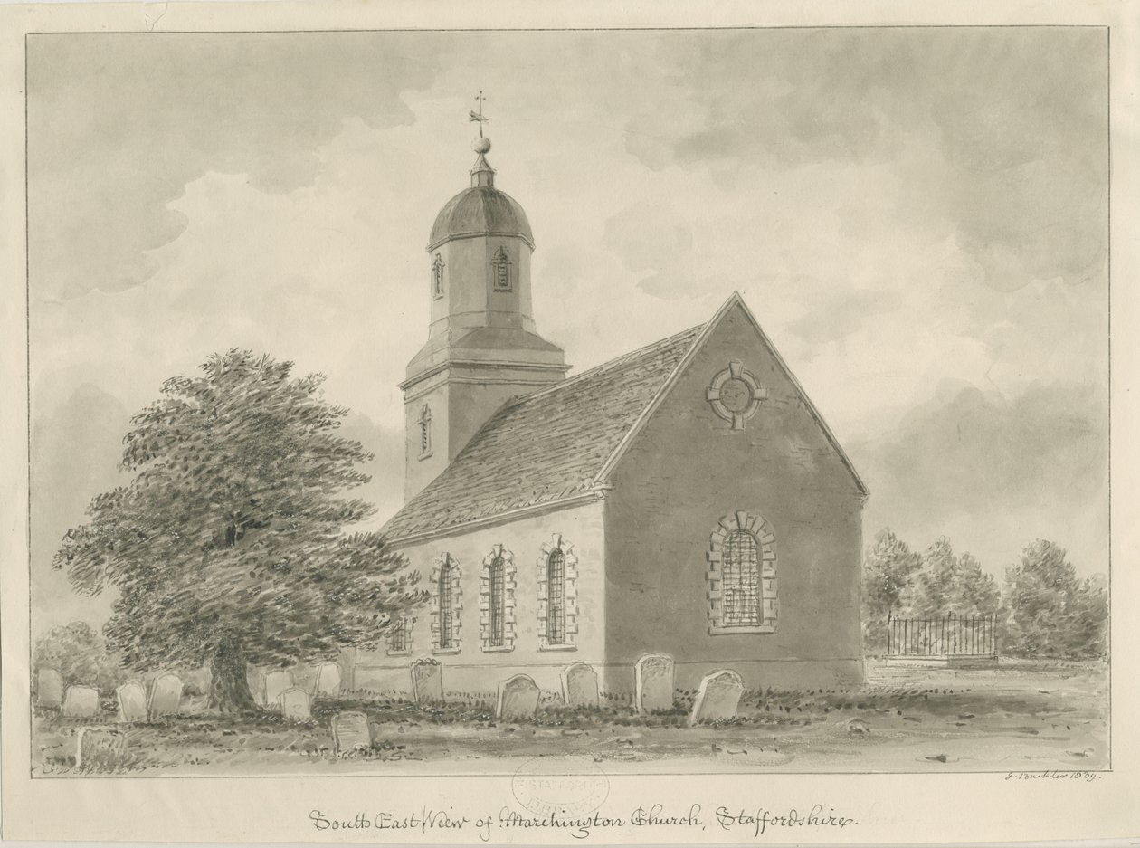 Marchington Church: sepiateckning av John Buckler