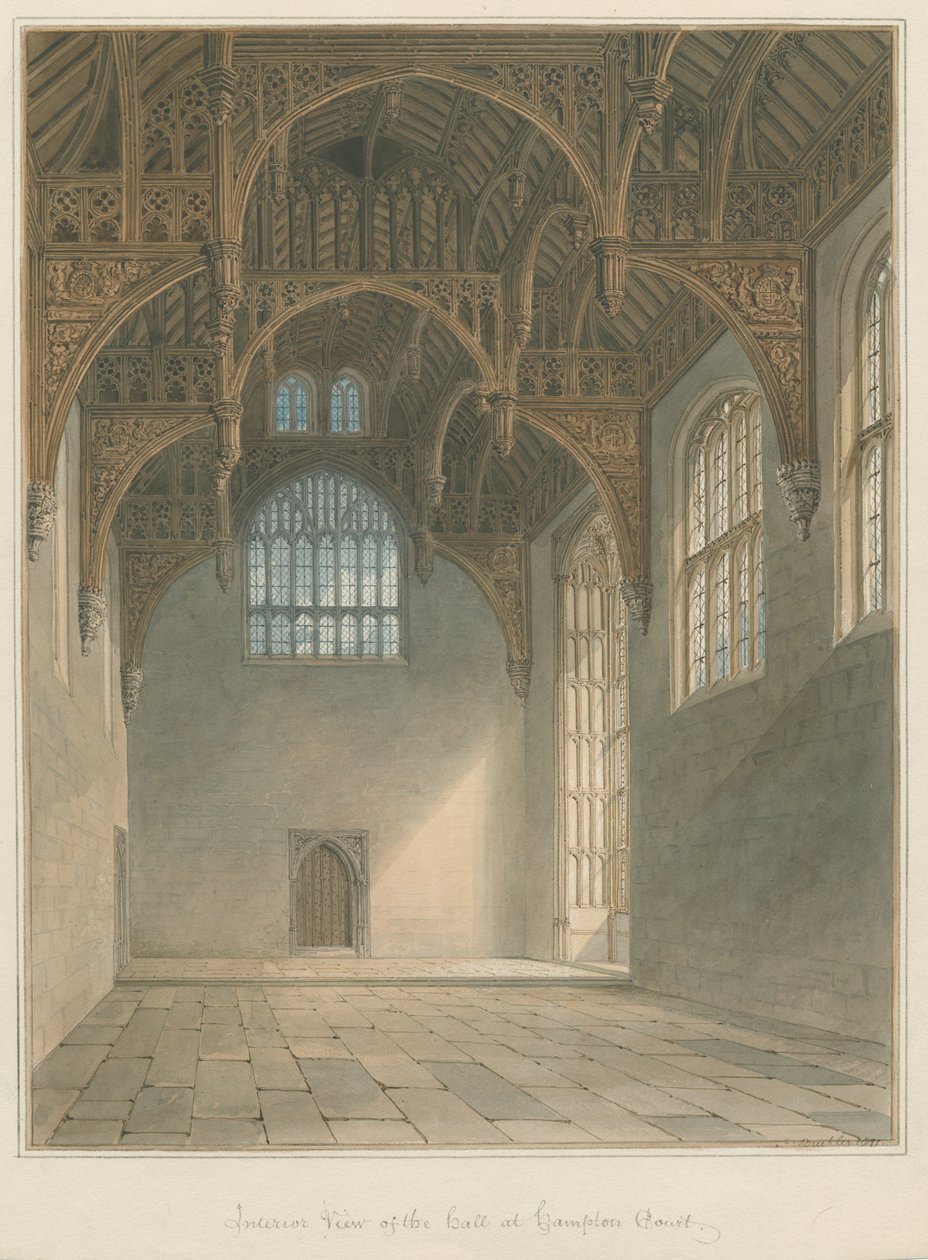 Middlesex - Hampton Court - Interiör i Hall, 1821 av John Buckler