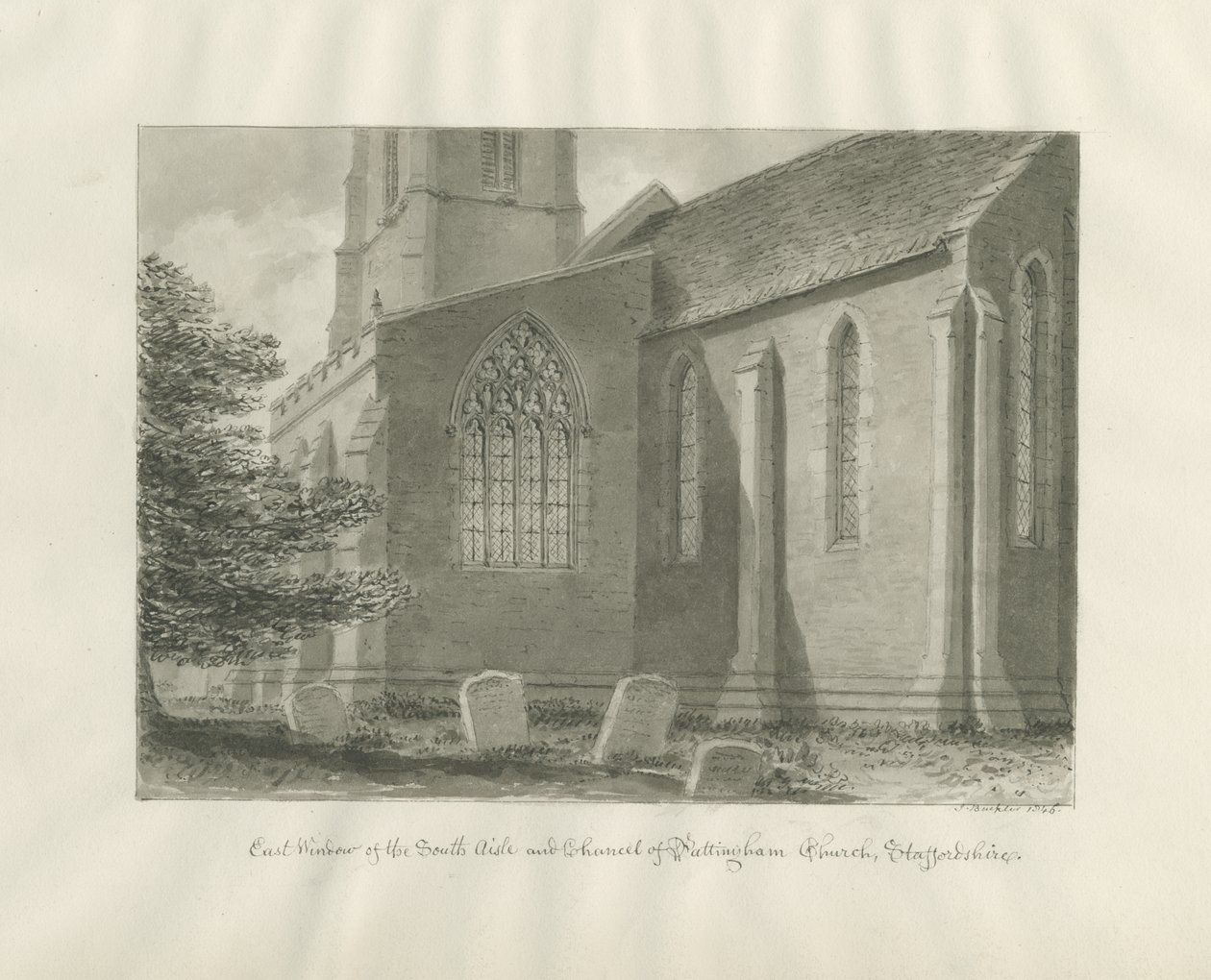 Pattingham Church - East Window: sepiateckning, 1846 av John Buckler