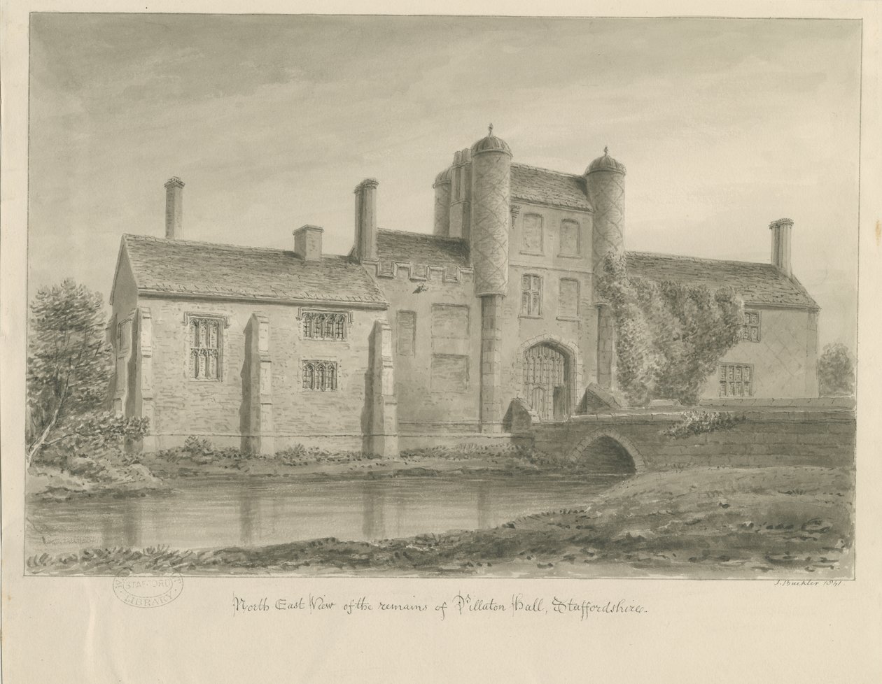 Pillaton Hall: sepiateckning av John Buckler