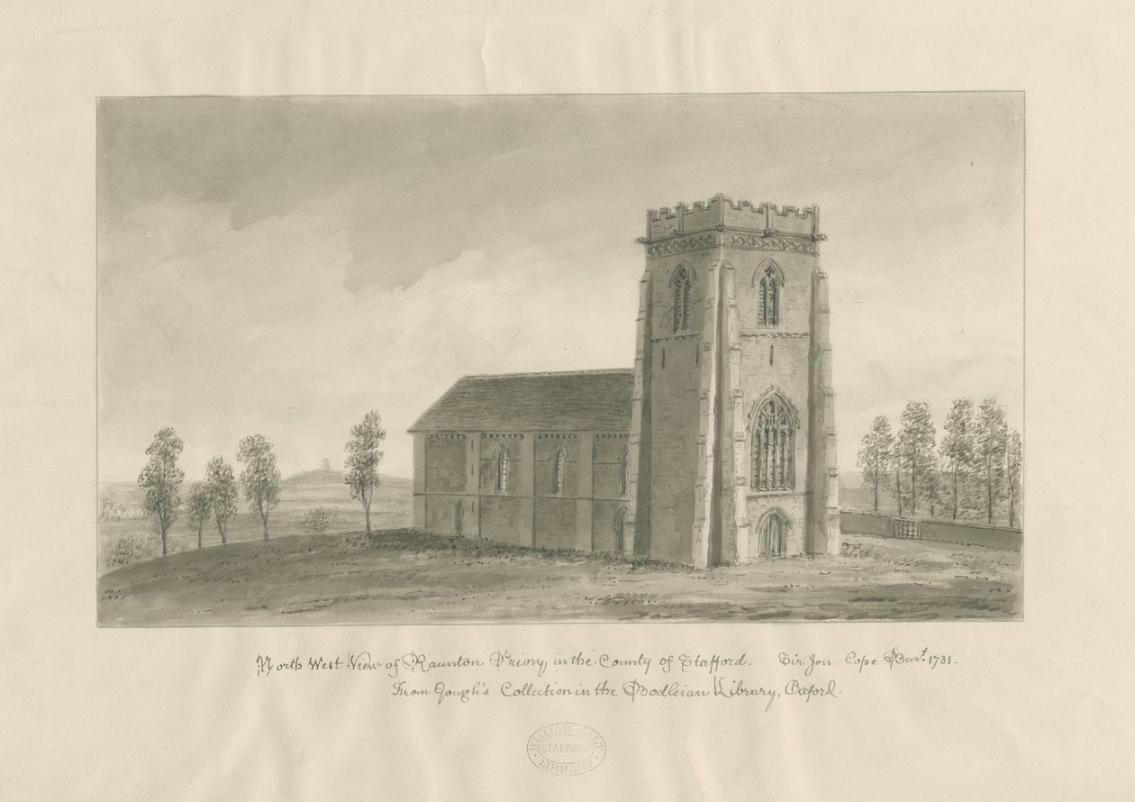 Ranton Abbey [Priory]: sepiateckning, nd [1770-1851] (teckning) av John Buckler