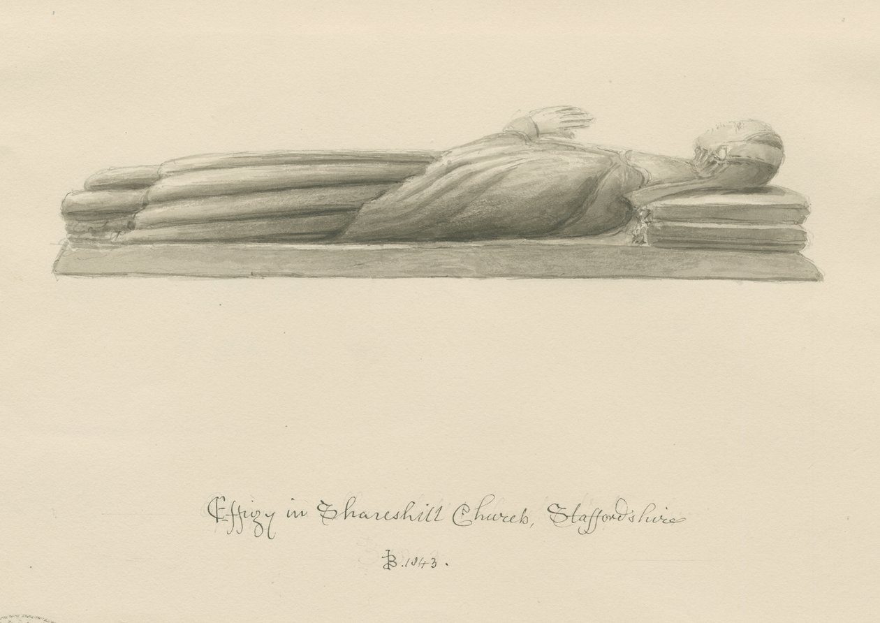 Shareshill Church - Monumental bild [Cassandra Swynnerton]: sepiatvättteckning av John Buckler