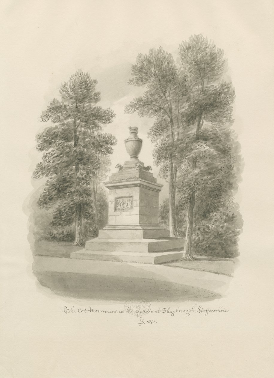 Shugborough - Kattmonument: sepiateckning av John Buckler