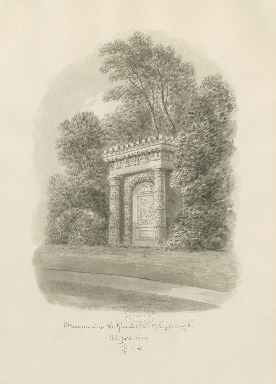 Shugborough - Monument: sepiateckning av John Buckler