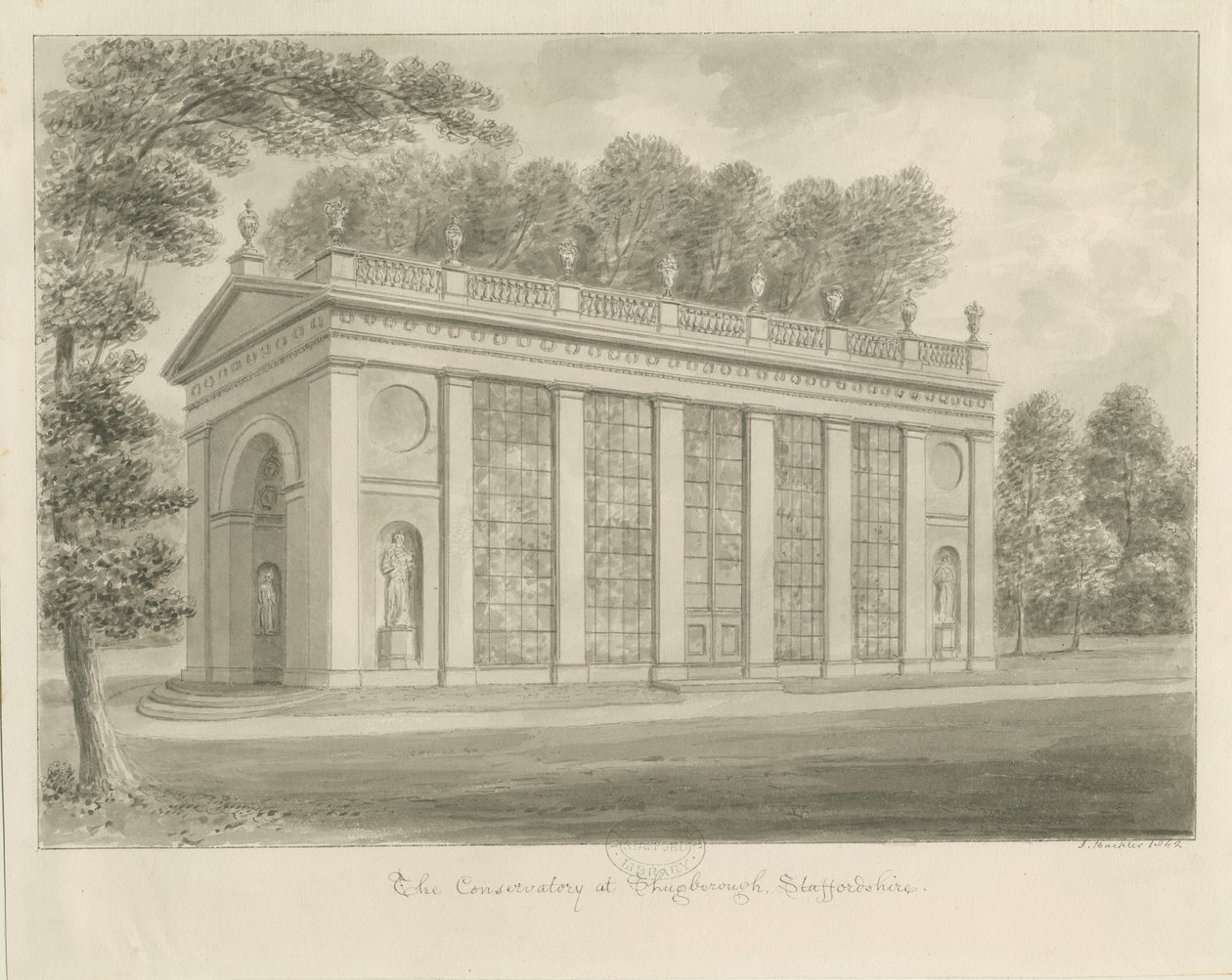 Shugborough Hall - Conservatory: sepiateckning av John Buckler