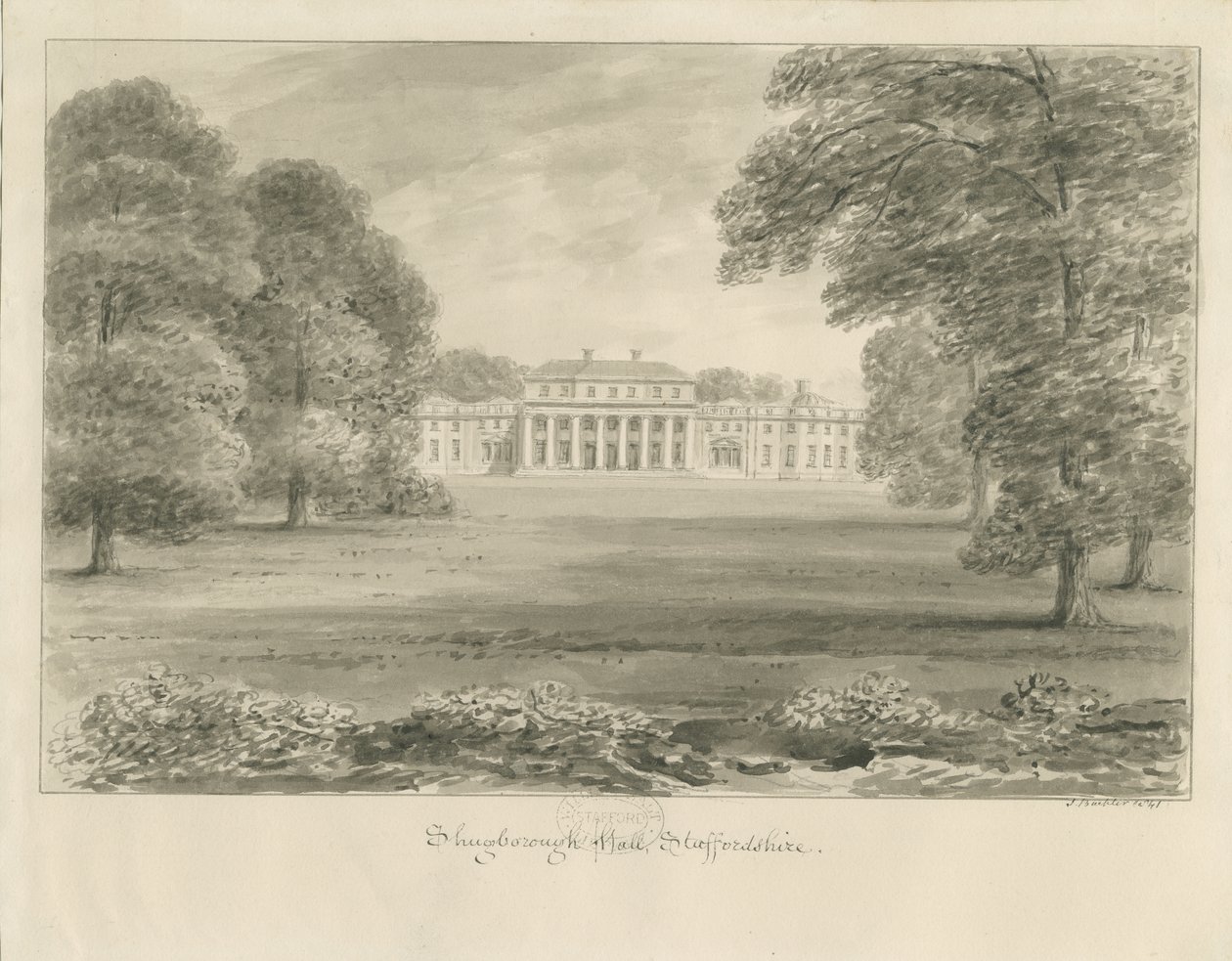 Shugborough Hall: sepiateckning av John Buckler