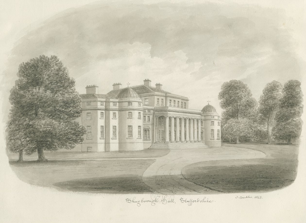 Shugborough Hall: sepiateckning, 1843 av John Buckler