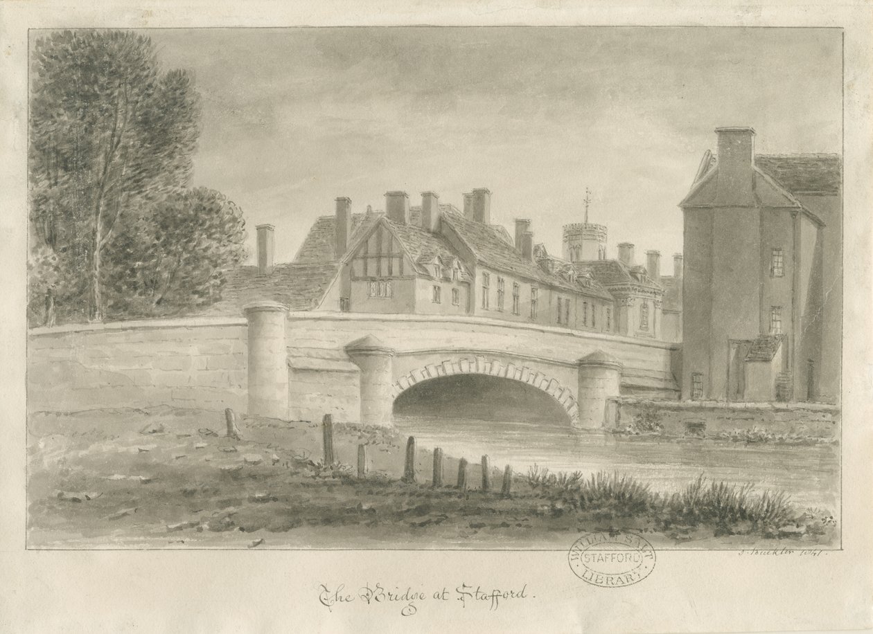 Stafford - Bridge: sepiateckning av John Buckler