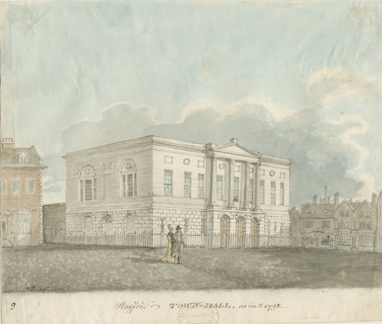 Stafford - Chetwynd House: sepiateckning av John Buckler