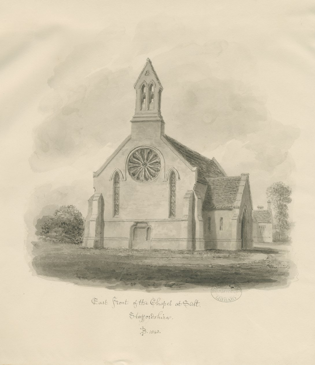 Stafford - Salt Chapel [St. James"]: sepiateckning av John Buckler