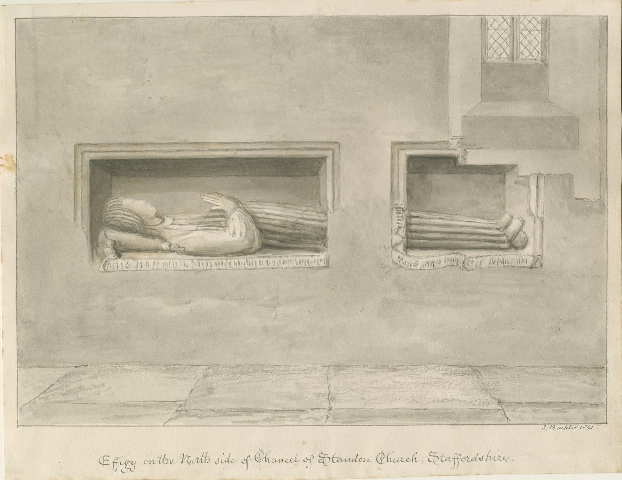 Standon Church - Wall Tomb [till Nicholas Hyde]: sepiateckning av John Buckler