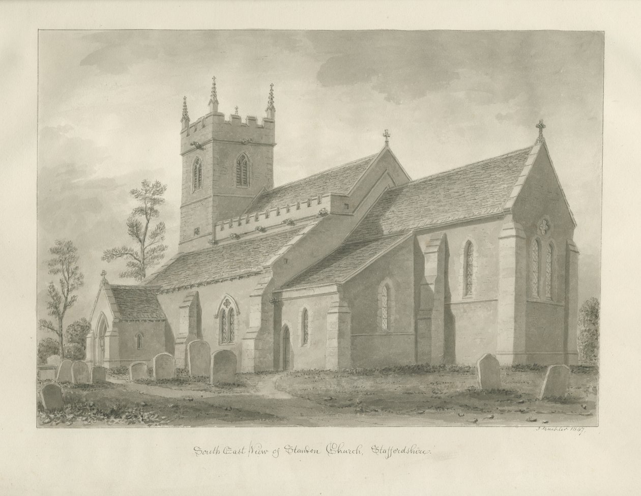 Standon Church: sepiateckning av John Buckler