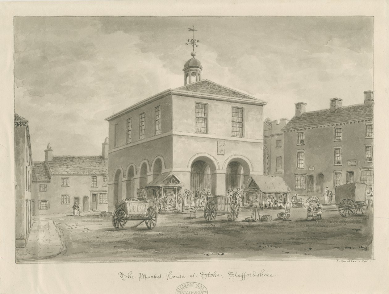 Stoke-upon-Trent - Market House: sepiateckning av John Buckler