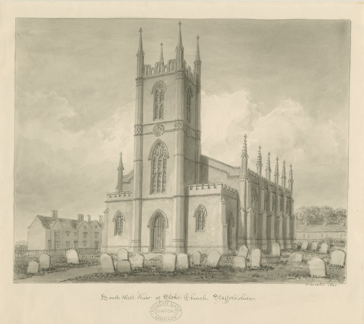 Stoke-upon-Trent Church [Ny]: sepiateckning av John Buckler