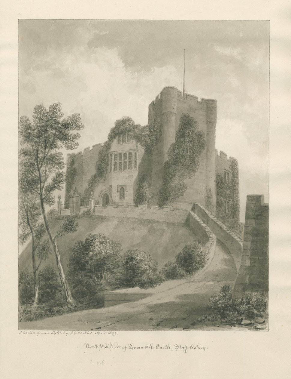 Tamworth Castle: sepiateckning, april 1849 (ritning) av John Buckler