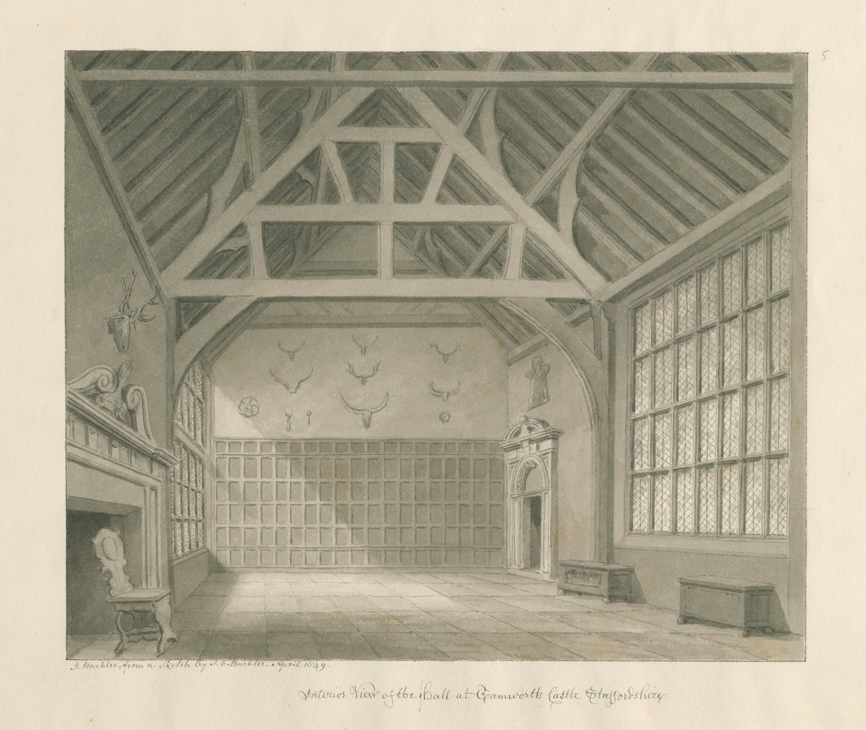 Tamworth Castle: sepiateckning, april 1849 (ritning) av John Buckler