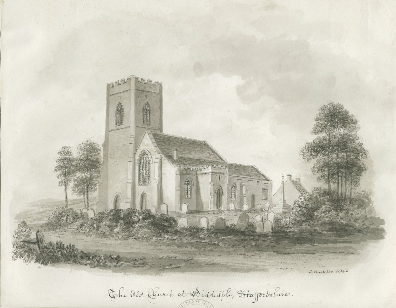 Den gamla kyrkan i Biddulph, Staffordshire, 1844 av John Buckler