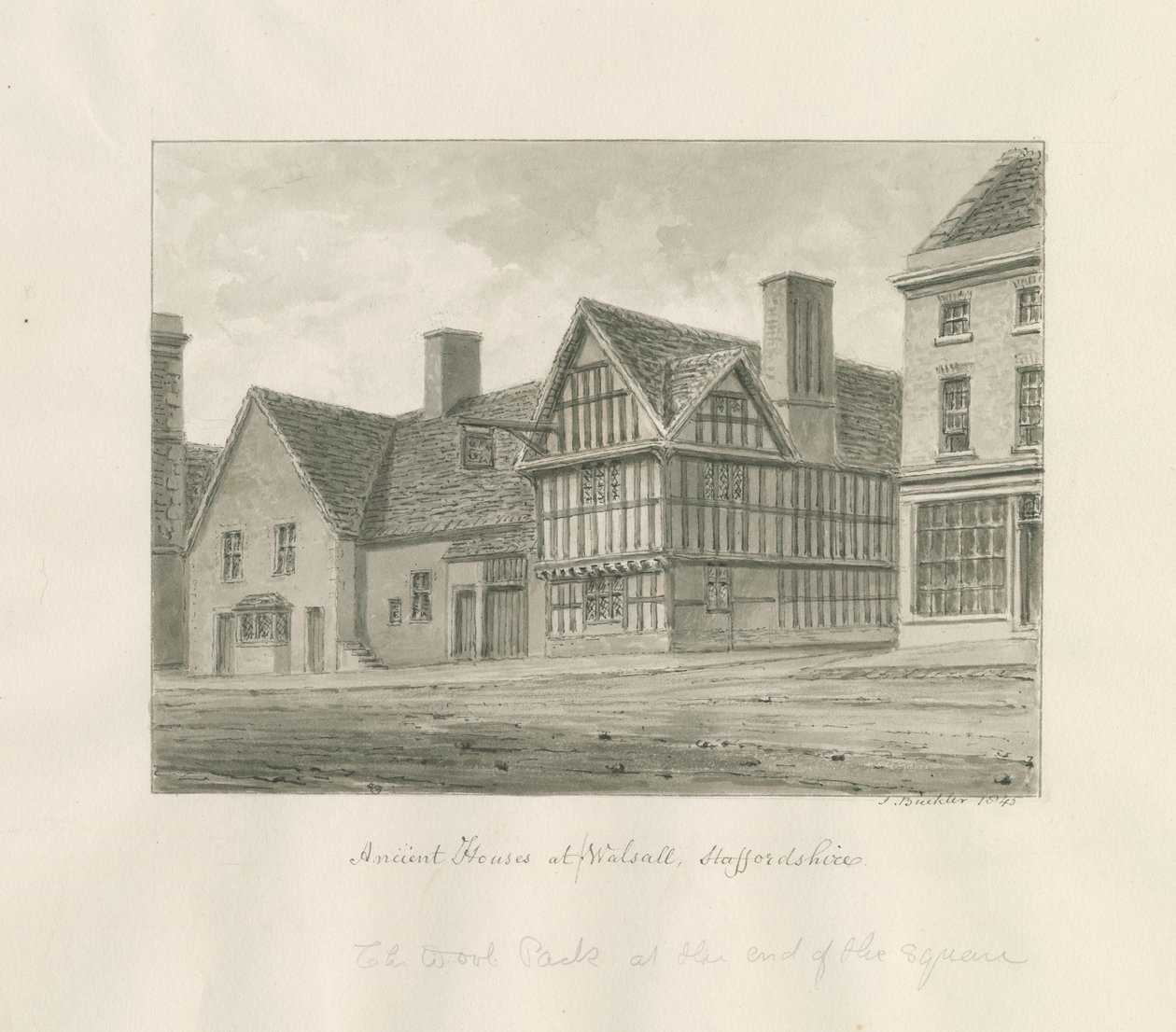 Walsall Town - Ancient House: sepiateckning av John Buckler
