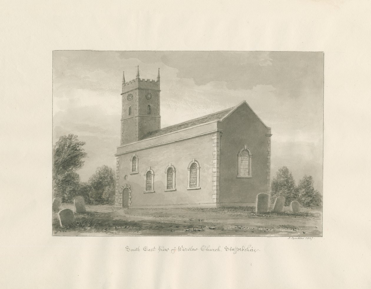 Warslow Church: sepiateckning av John Buckler