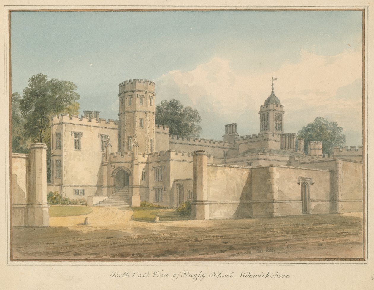 Warwickshire - Rugby School, 1815 av John Buckler