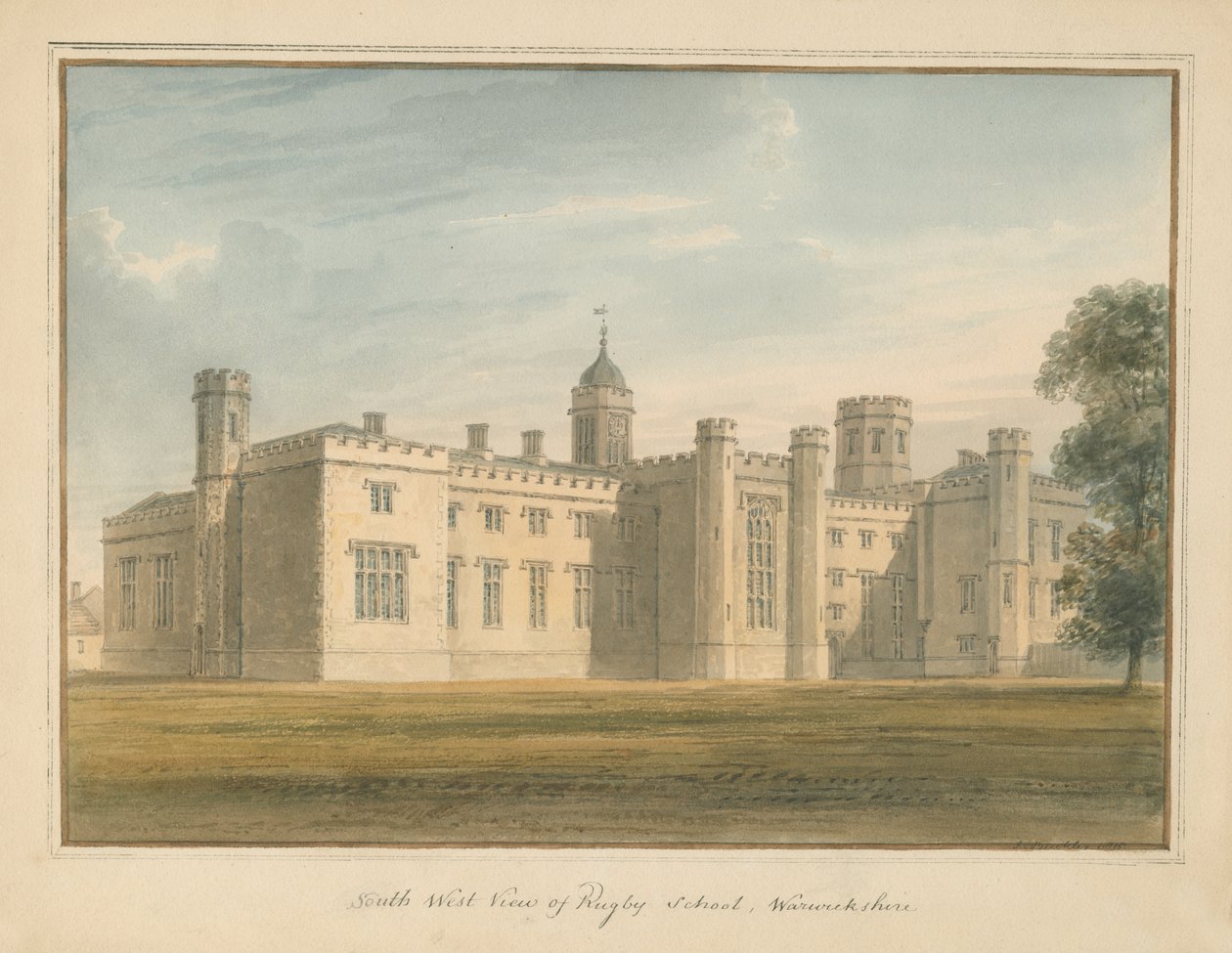 Warwickshire - Rugby School, 1815 av John Buckler
