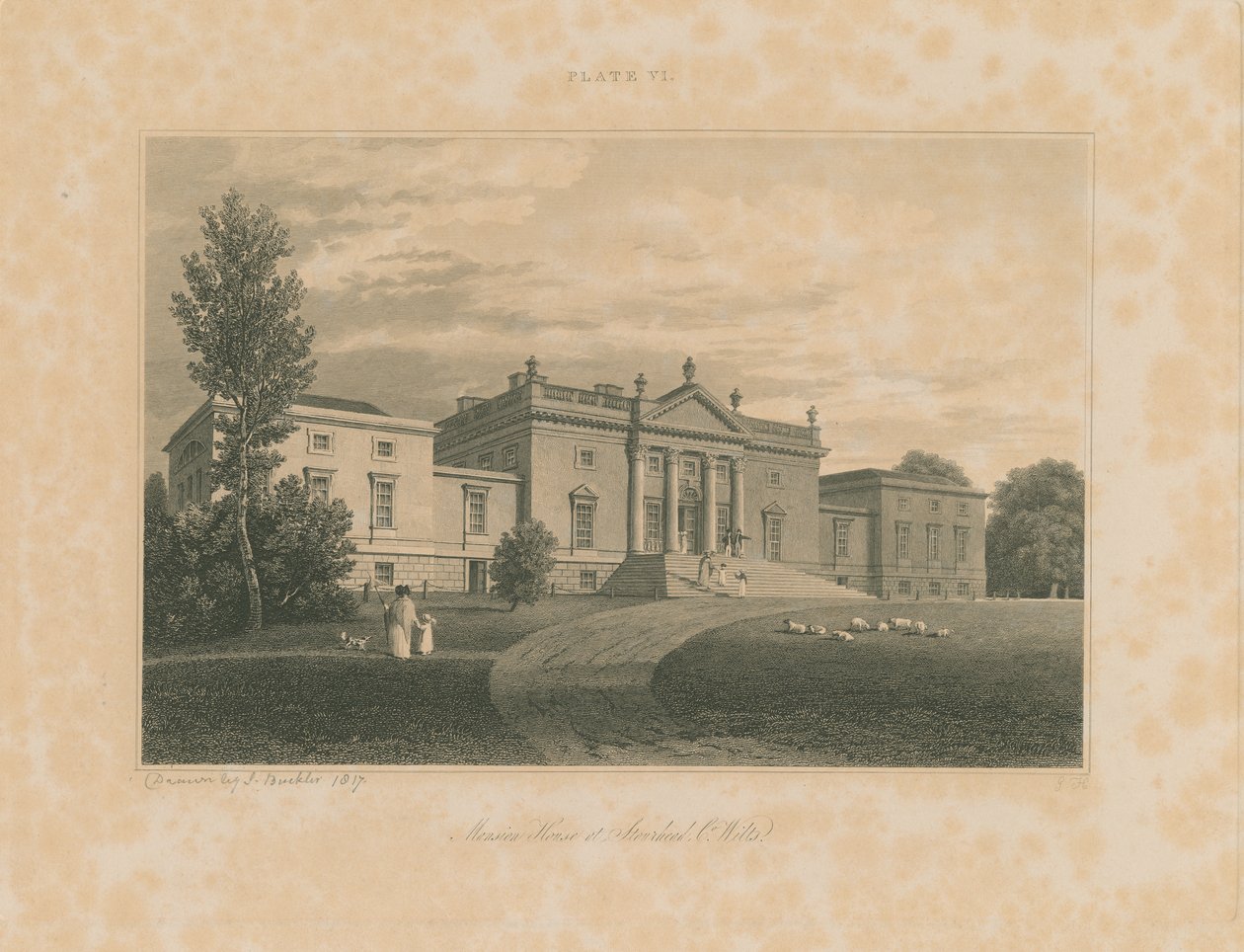 Wiltshire - Stourhead - Mansion: gravyr, 1817 av John Buckler