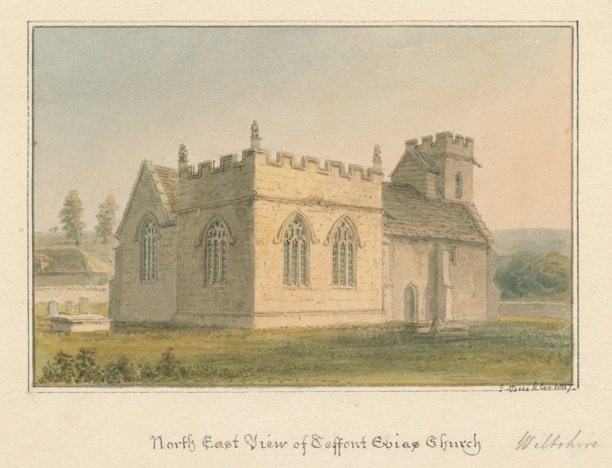Wiltshire - Teffont Evias kyrka, 1817 av John Buckler