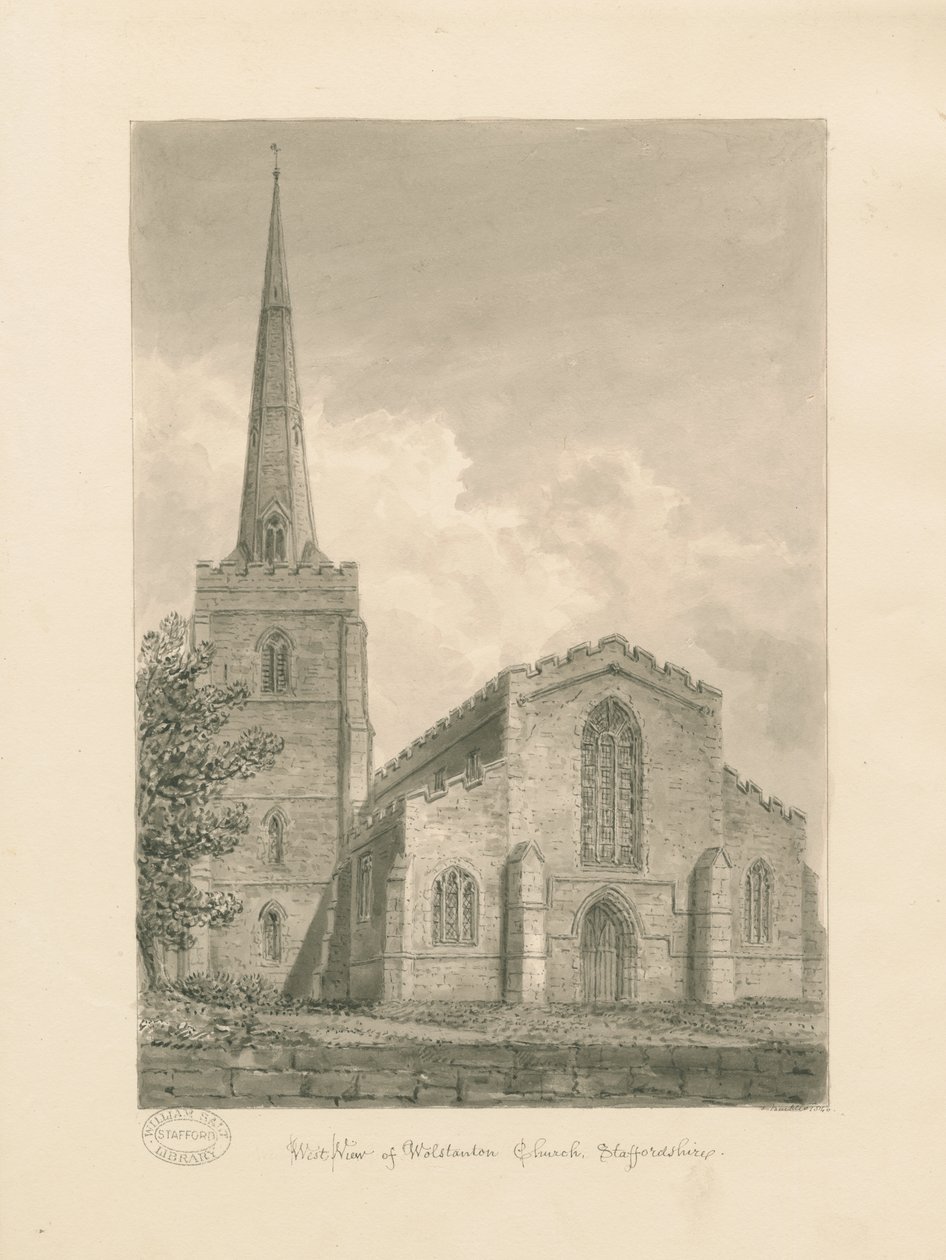 Wolstanton Church: sepiateckning av John Buckler