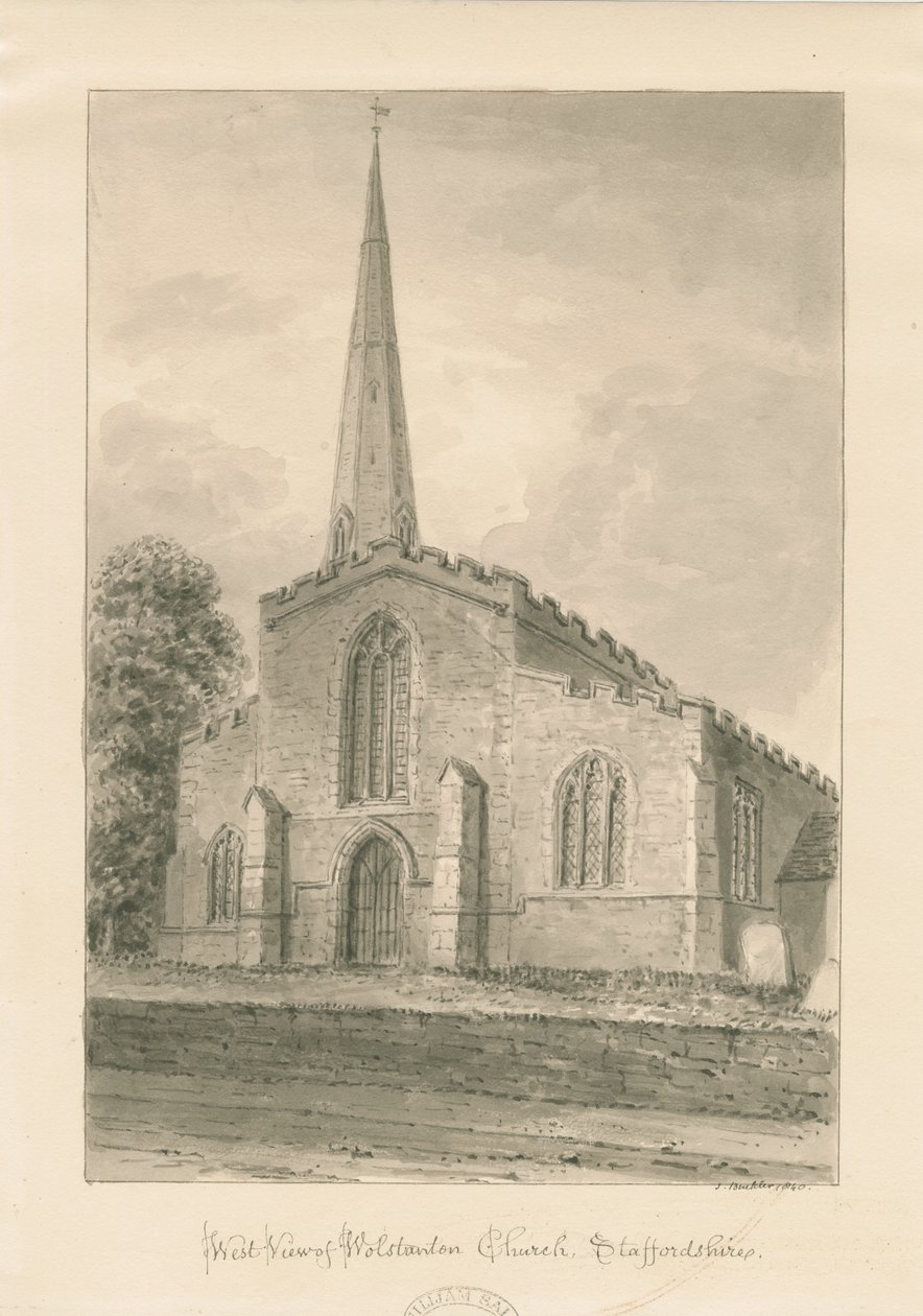 Wolstanton Church: sepiateckning av John Buckler