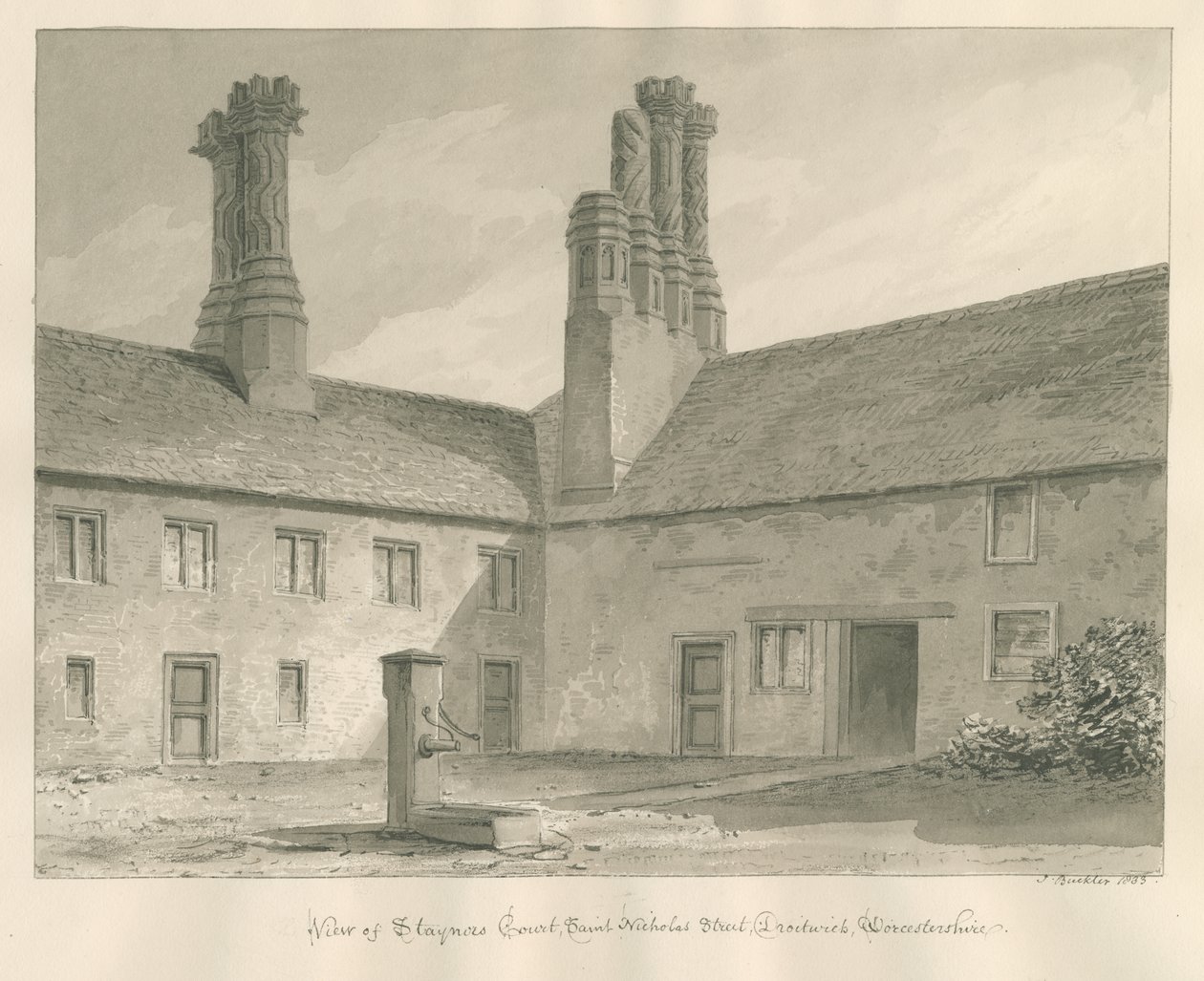 Worcestershire - Droitwich - Staynors Court: sepiateckning, 1833 av John Buckler
