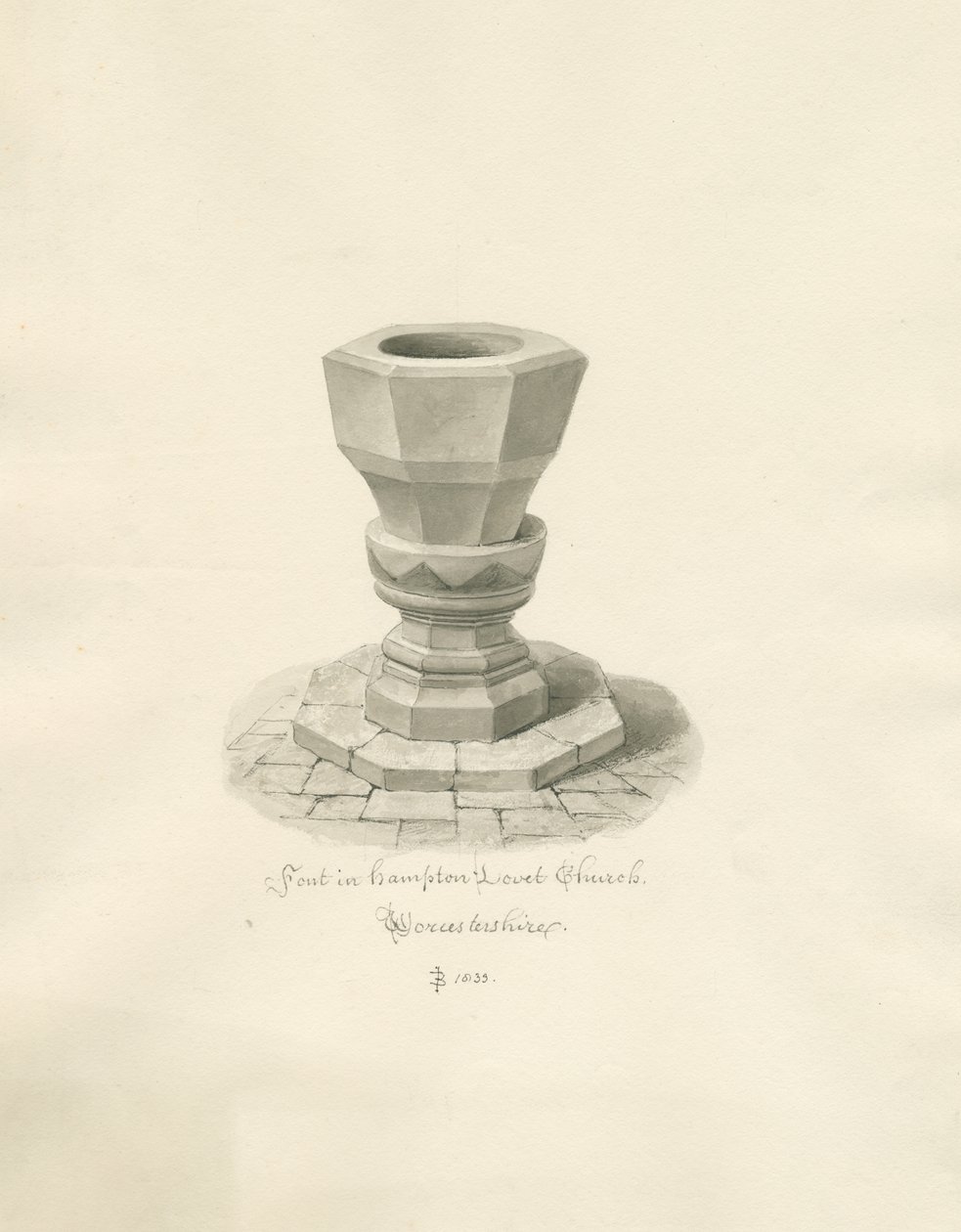 Worcestershire - Hampton Lovett Church - Teckensnitt: sepiateckning av John Buckler