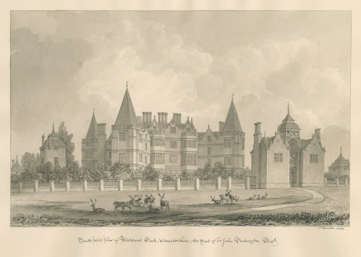 Worcestershire - Westwood Park: sepiateckning, 1820 av John Buckler