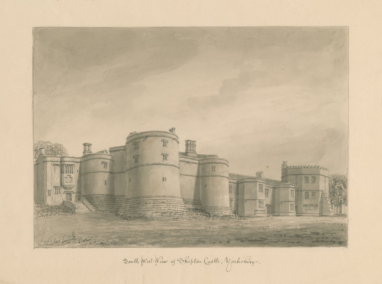 Yorkshire - Skipton Castle: sepiateckning, 1818 av John Buckler