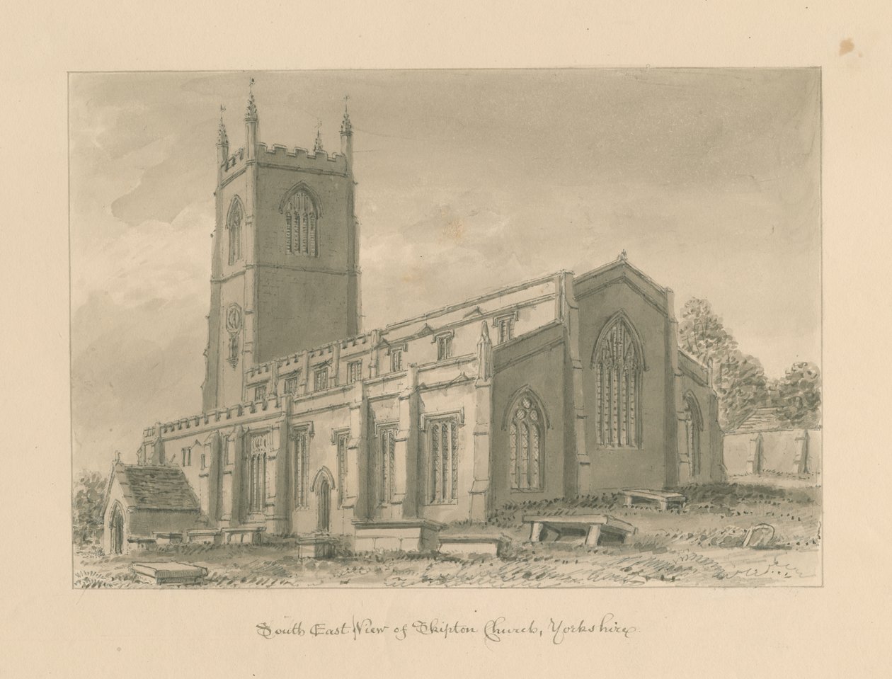 Yorkshire - Skipton Church: sepiateckning, 1818 av John Buckler