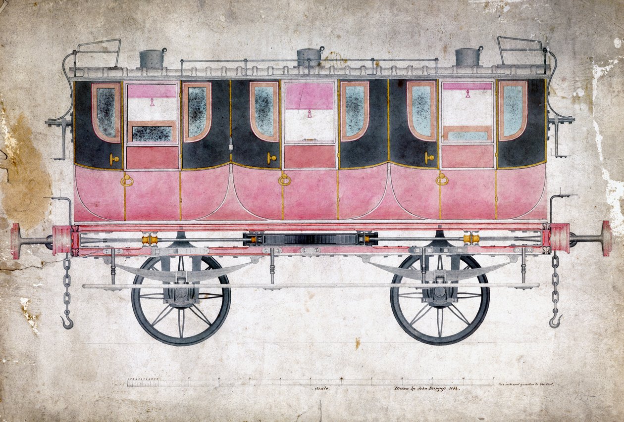 Manchester & Leeds Railway första klass vagn, ca 1844 av John Burgess