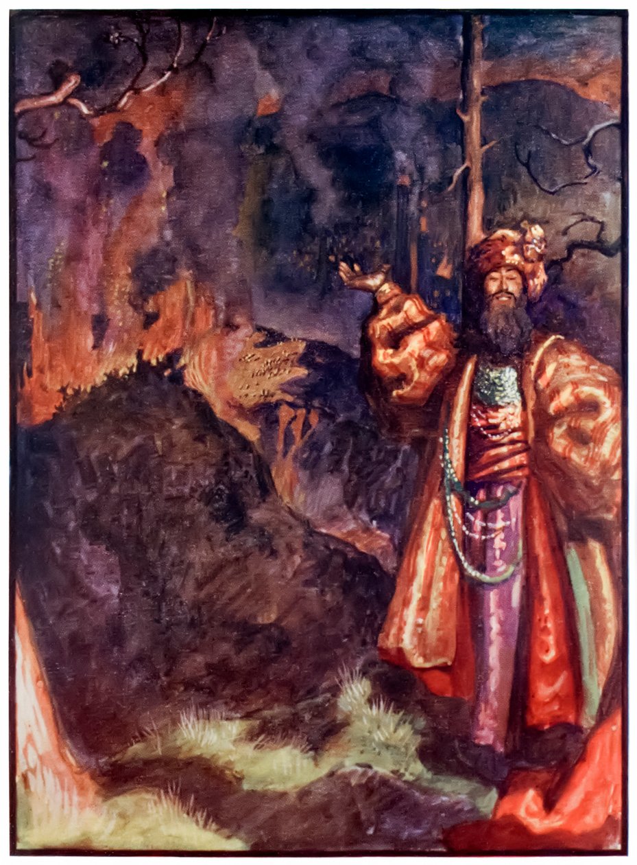 Demas från The Pilgrims Progress From This World, To That What Is To Come av John Bunyan (1628-1688) Illustration av Byam Shaw (1872-1919) som visar Demas som bjuder in pilgrimerna att arbeta i silvergruvan av John Byam Liston Shaw