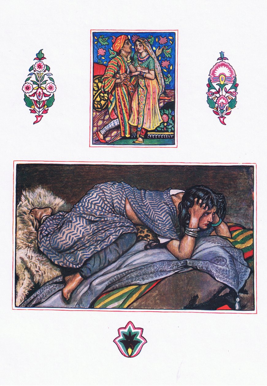 Öde zigenare sång: Hillside Camp, illustration från The Garden of Kama (och andra texter från Indien), 1920 av John Byam Liston Shaw